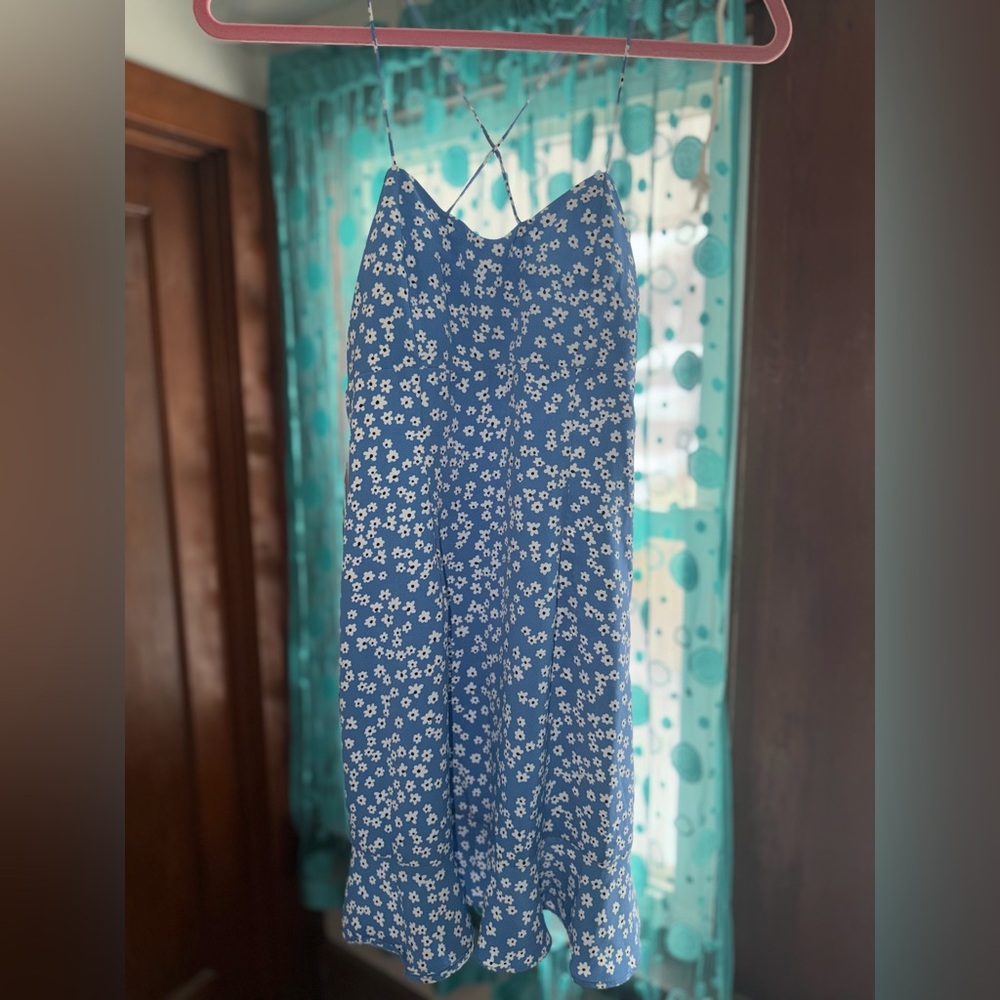 Blue Floral Spaghetti Strap Dress